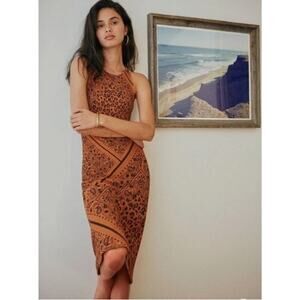Farm Rio x Anthropologie Alyse Midi Dress Waffle Knit Bandana Print Bodycon S